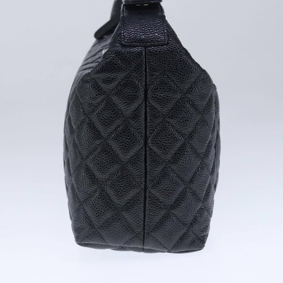 CHANEL Matelasse Hand Bag Grained Calf Skin Black CC Auth - Picture 14 of 16